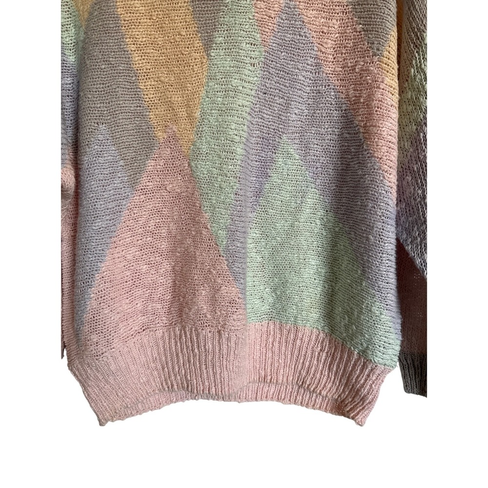 Vintage 80's Renee Tener for Jeanne Pierre Sz L Geometric Pastel Sweater Preppy - Picture 3 of 8